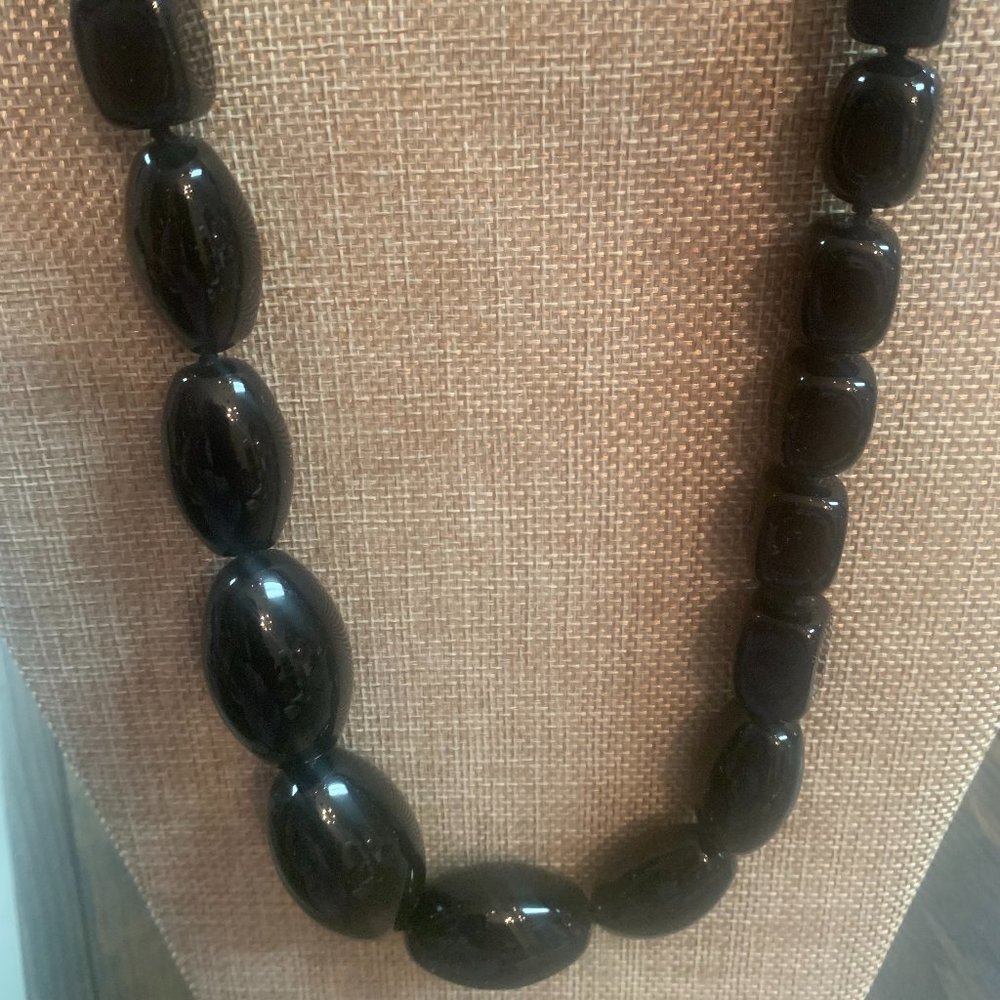 Black Onyx Necklace w/ Sterling Silver Clasp 29"